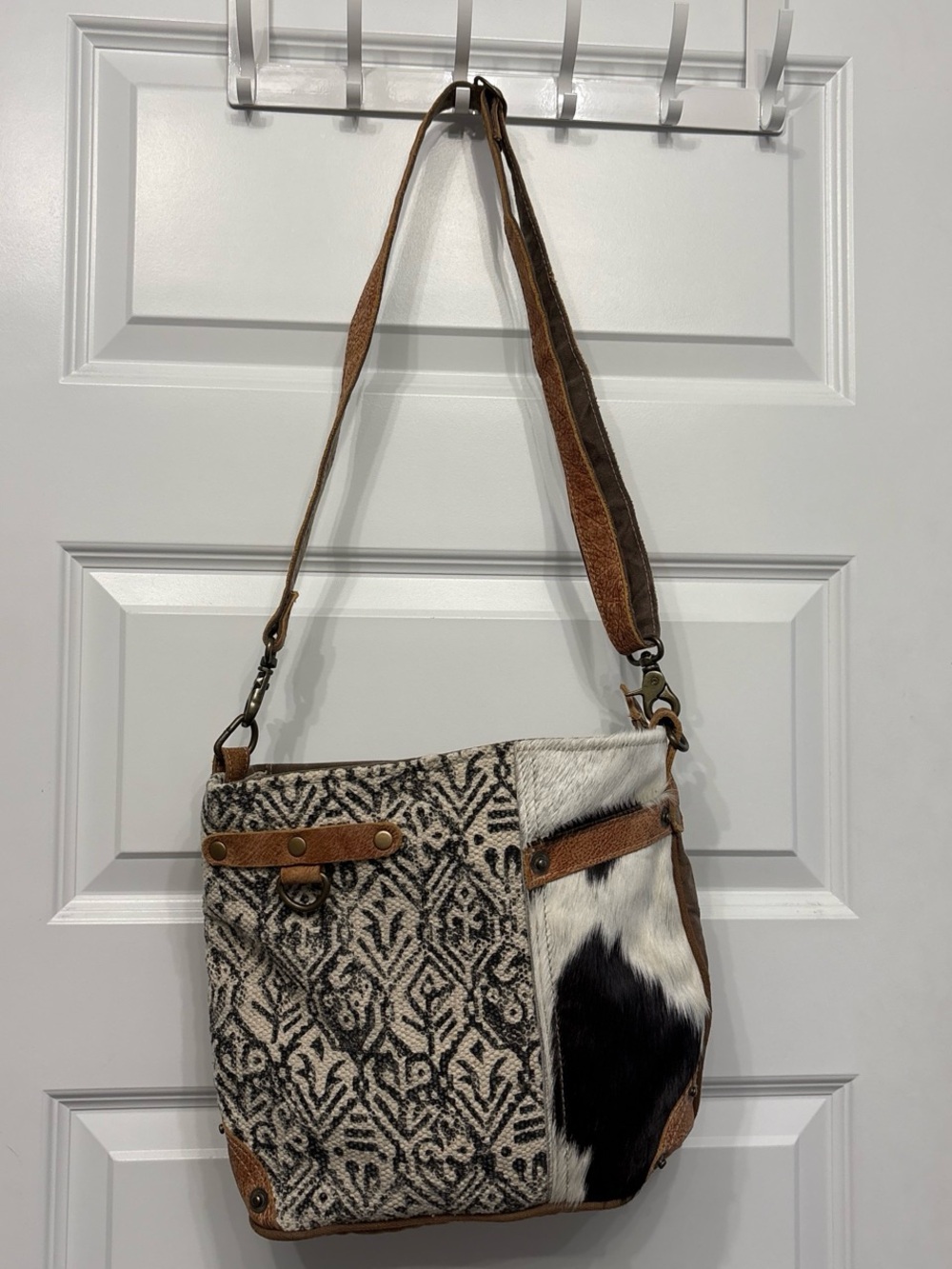 Myra Bag Boho Patterned Crossbody Bag with Cow Hide